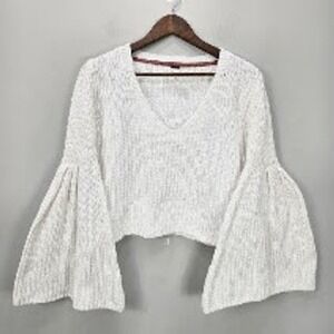 Free People Chunky Knit Sweater S Bell Sleeves Boho Coastal Festival Cropped
